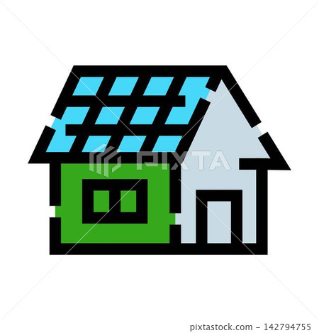 Green house with solar panels on roof 142794755