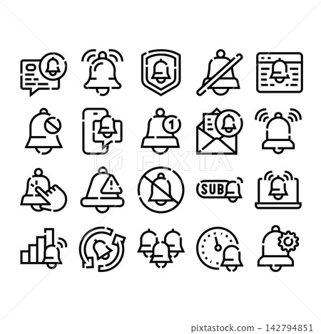 Notification bells line art vector icons Notification bells line art vector icons 142794851