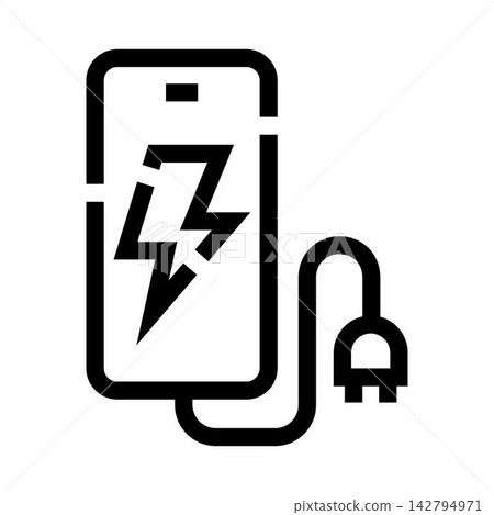 Smartphone charging with power cable and lightning bolt icon Smartphone charging with power cable and lightning bolt icon 142794971