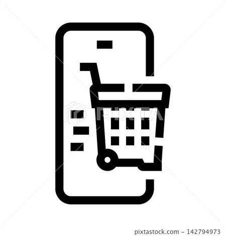 Mobile phone showing online shopping cart icon Mobile phone showing online shopping cart icon 142794973