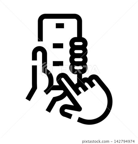 Hand using mobile with application interface Hand using mobile with application interface 142794974