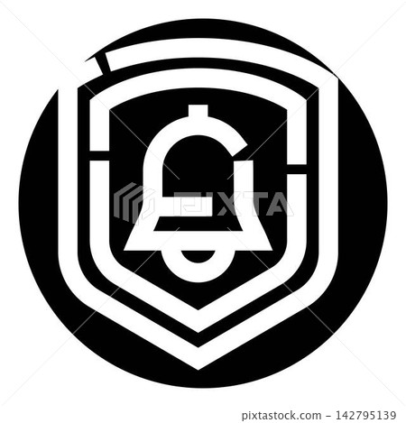 Shield and bell icon for safety alert Shield and bell icon for safety alert 142795139