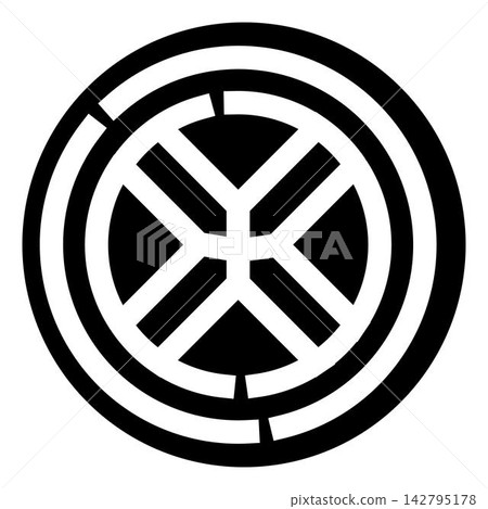 Black and white circular abstract geometric symbol Black and white circular abstract geometric symbol 142795178