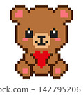 Pixel art bear holding a red heart isolated on white background. 142795206