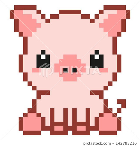 Pixel art pig character isolated on white background. Pixel art pig character isolated on white background. 142795210