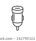 Car cigarette lighter plug  line Vector  icon element   For 12-volt power sockets. Power socket adapter. 142795322