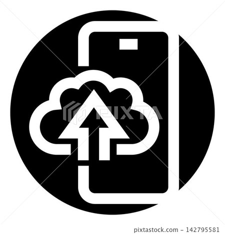 Mobile phone syncing data to cloud storage icon Mobile phone syncing data to cloud storage icon 142795581