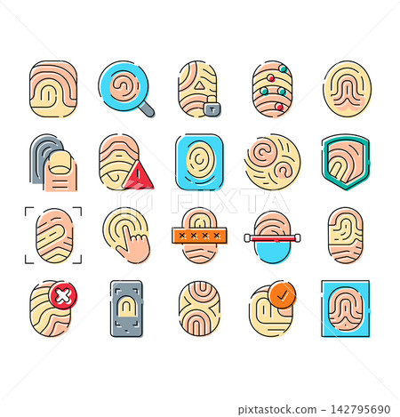Fingerprint biometric identification and security icon set 142795690