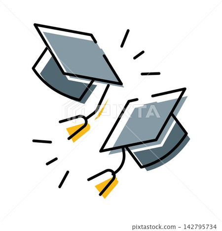 Graduation caps flying celebrating academic achievement education 142795734