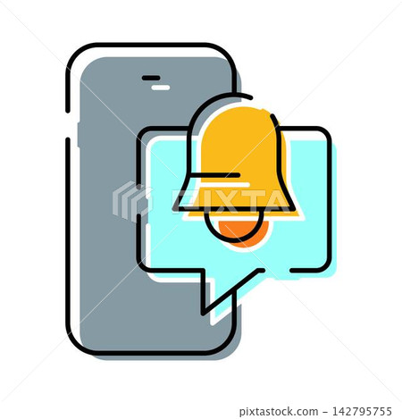 Smartphone displaying notification bell and message speech bubble Smartphone displaying notification bell and message speech bubble 142795755