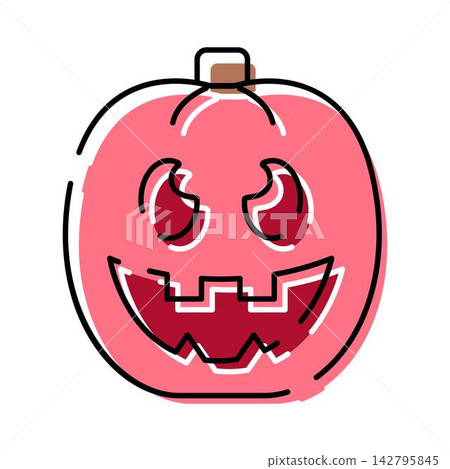 Pink jack o' lantern halloween pumpkin flat color icon 142795845