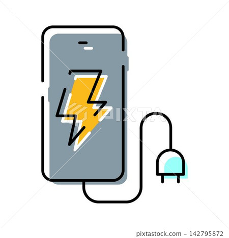 Smartphone charging connecting to power source with energy bolt Smartphone charging connecting to power source with energy bolt 142795872
