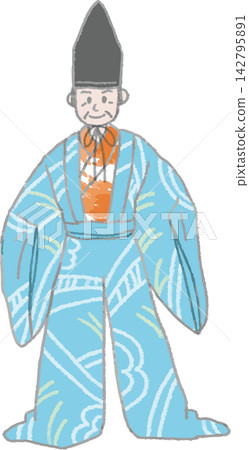 A hand-drawn, full-color illustration of the daimyo character from the Kyogen play "Onigawara" (Traditional performing arts, Noh, classical performing arts, daimyo, kimono, Japanese style) A hand-drawn, full-color illustration of the daimyo character from the Kyogen play "Onigawara" (Traditional performing arts, Noh, classical performing arts, daimyo, kimono, Japanese style) 142795891