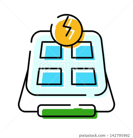 Solar panel generating green renewable electricity icon design Solar panel generating green renewable electricity icon design 142795992