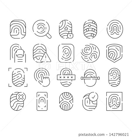 Fingerprint biometric security identification line icons set Fingerprint biometric security identification line icons set 142796021