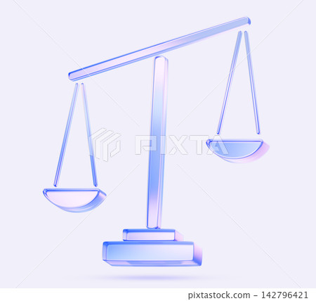 3D glass scales of justice icon with purple holographic gradient isolated on white. Symbol of law, legal balance, judge court decision, equality and business ethics. Libra zodiac sign. 3D illustration 3D glass scales of justice icon with purple holographic gradient isolated on white. Symbol of law, legal balance, judge court decision, equality and business ethics. Libra zodiac sign. 3D illustration 142796421