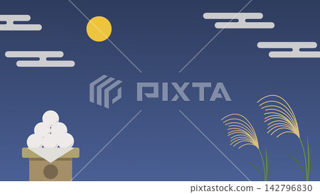 A background illustration for the Mid-Autumn Festival, depicting a full moon floating in the night sky, moon-viewing dumplings, and pampas grass. A background illustration for the Mid-Autumn Festival, depicting a full moon floating in the night sky, moon-viewing dumplings, and pampas grass. 142796830