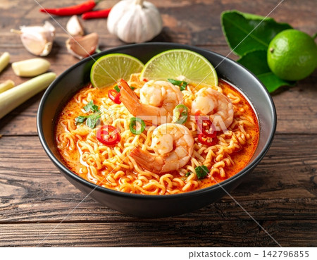 Tom Yum Goong Instant Noodle Ramen Asian Style Thai and Chinese are spicy Tom Yum Goong Instant Noodle Ramen Asian Style Thai and Chinese are spicy 142796855