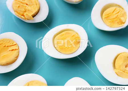 Hard boiled egg halves as a high protein nutrient source Hard boiled egg halves as a high protein nutrient source 142797324