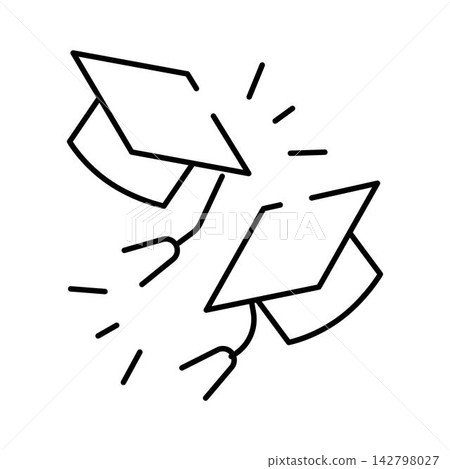Graduating university students throwing cap into air 142798027