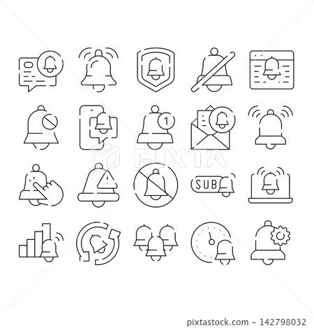 Notification alert bell and reminder interface icons Notification alert bell and reminder interface icons 142798032