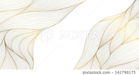 Luxury Japanese abstract wave pattern with elegant golden lines, flowing curves, sea, Art Deco elements. Luxury wallpaper, fancy packaging, labels, wedding cards, premium ornament. Luxury Japanese abstract wave pattern with elegant golden lines, flowing curves, sea, Art Deco elements. Luxury wallpaper, fancy packaging, labels, wedding cards, premium ornament. 142798175