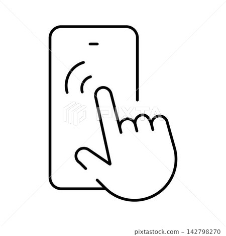 Hand tapping mobile phone screen line icon Hand tapping mobile phone screen line icon 142798270
