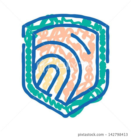 Fingerprint shield doodle icon symbolizing data security Fingerprint shield doodle icon symbolizing data security 142798413