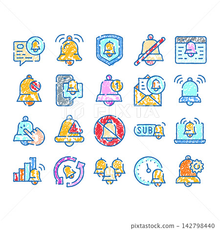 Bell notification alert media hand drawn doodle icons Bell notification alert media hand drawn doodle icons 142798440