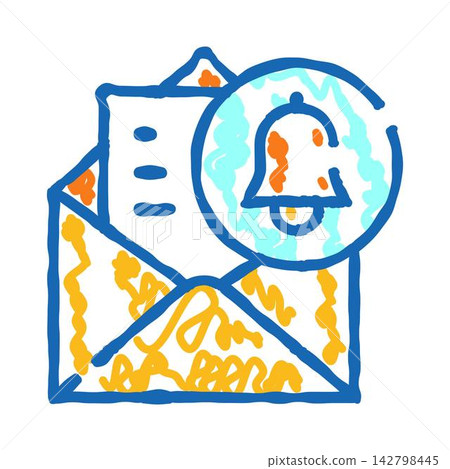 Email envelope with bell notification scribble doodle Email envelope with bell notification scribble doodle 142798445
