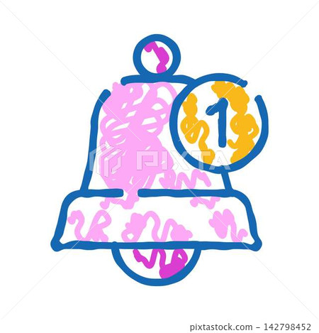 Bell icon with notification number one doodle drawing Bell icon with notification number one doodle drawing 142798452