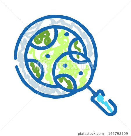Magnifying glass examining microbes in a petri dish Magnifying glass examining microbes in a petri dish 142798509
