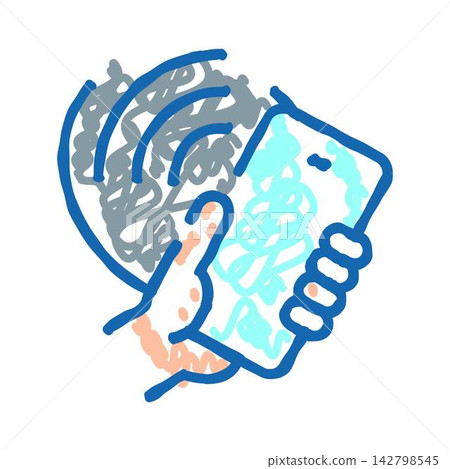 Hand holding smartphone sending signal for mobile communication Hand holding smartphone sending signal for mobile communication 142798545