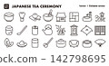 日本茶道、抹茶和茶具圖示集（細線，向量素材）傳統文化，日本文化素材 142798695