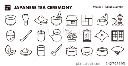 日本茶道、抹茶和茶具圖示集(細線,向量素材)傳統文化,日本文化素材 日本茶道、抹茶和茶具圖示集(細線,向量素材)傳統文化,日本文化素材 142798695