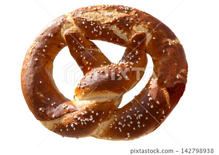 Pretzel with Coarse Salt isolated on white background Pretzel with Coarse Salt isolated on white background 142798938
