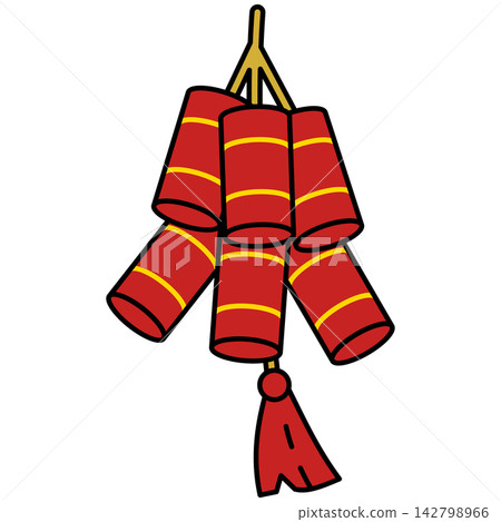 Flat style icon illustration of red Chinese firecrackers with tassel isolated on transparent background. Graphic design element clip art for celebration assets. Flat style icon illustration of red Chinese firecrackers with tassel isolated on transparent background. Graphic design element clip art for celebration assets. 142798966