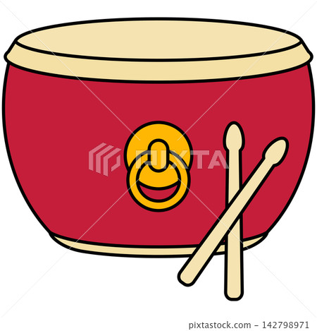 Flat style icon illustration of red Chinese festival drum with drumsticks isolated on transparent background. Graphic design element clip art for lion dance assets. Flat style icon illustration of red Chinese festival drum with drumsticks isolated on transparent background. Graphic design element clip art for lion dance assets. 142798971