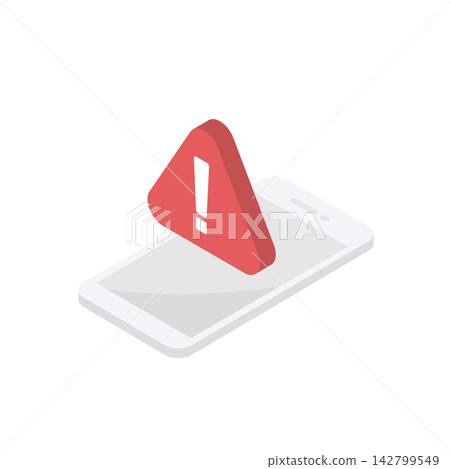 Isometric vector icons representing warnings and alerts on smartphones (alerts, errors, notifications). Isometric vector icons representing warnings and alerts on smartphones (alerts, errors, notifications). 142799549
