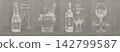 Vintage Wine Illustrations on Grooved Concrete Texture 142799587