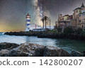 Cascais, Portugal, under a night sky full of stars. Santa Marta Lighthouse (Farol de Santa Marta) 142800207