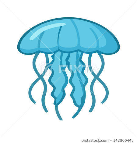Adorable minimalist vector graphic of a playful blue jellyfish for marine life concepts. Adorable minimalist vector graphic of a playful blue jellyfish for marine life concepts. 142800443