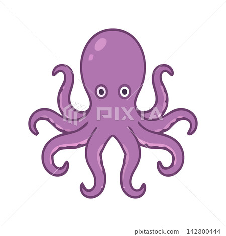 Sweet and whimsical purple octopus doodle illustration, perfect for children's book design, education, or tropical themes. 142800444
