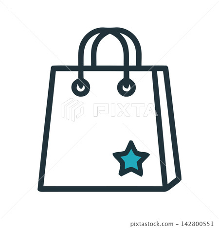 Simple, clean line art icon of an empty shopping bag, perfect for fashion, retail, and e-commerce websites. Simple, clean line art icon of an empty shopping bag, perfect for fashion, retail, and e-commerce websites. 142800551
