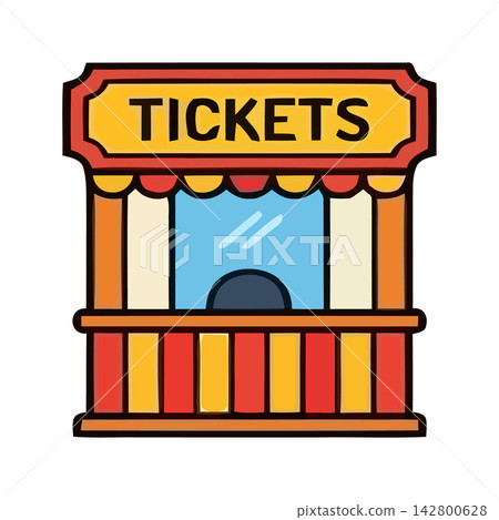 Cute cartoon sign showing colorful movie or event tickets, perfect for entertainment posters. 142800628