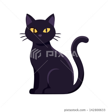 Elegant cartoon black feline vector illustration. Perfect for logos, invitations, or mystical pet themed designs. Elegant cartoon black feline vector illustration. Perfect for logos, invitations, or mystical pet themed designs. 142800633