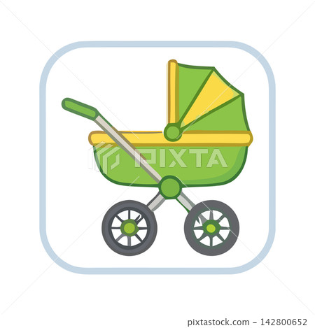 Modern and minimal flat design illustration of a stylized baby stroller for eco-conscious themes. Modern and minimal flat design illustration of a stylized baby stroller for eco-conscious themes. 142800652
