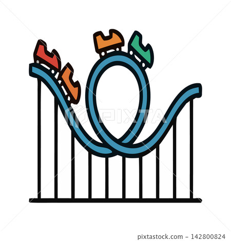 Vector drawing of a looping roller coaster track, perfect for amusement park designs, fun themes, and carnival graphics. Vector drawing of a looping roller coaster track, perfect for amusement park designs, fun themes, and carnival graphics. 142800824