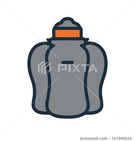 Simple line art icon representing a modern, eco-friendly reusable water bottle for fitness or camping supplies. Simple line art icon representing a modern, eco-friendly reusable water bottle for fitness or camping supplies. 142800828