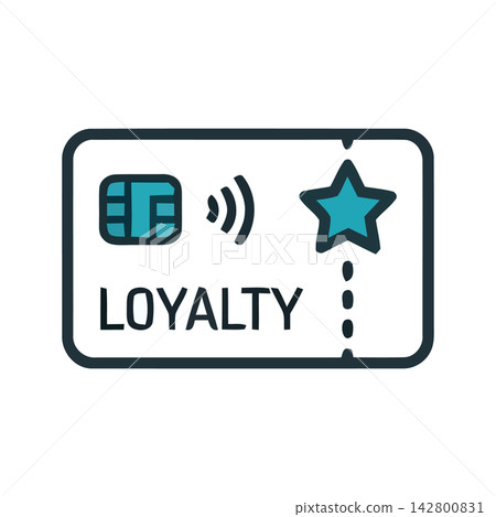 Minimalist graphic icon representing loyalty membership, discount cards, and customer reward programs. Minimalist graphic icon representing loyalty membership, discount cards, and customer reward programs. 142800831